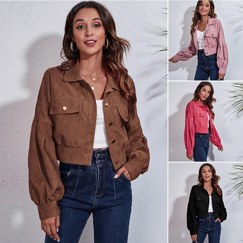 Retro Bomber Jackets Women Solid Corduroy Coat Autumn Winter Turn-down Collar Streetwear Elegant Loose Jacket Casual Ladies 자켓 
Retro Bomber Jackets Women Solid Corduroy Coat Autumn Winter Turn-down Collar Streetwear Elegant Loose Jacket Casual Ladies 자켓