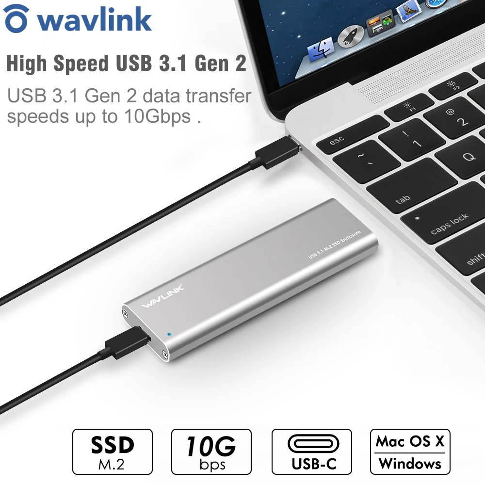 Wavlink USB C Gen 2 10 Гбит/с M.2 SSD корпус B Ключ внешний адаптер NGFF Sata HDD диск для 2230/2242/2260/2280
