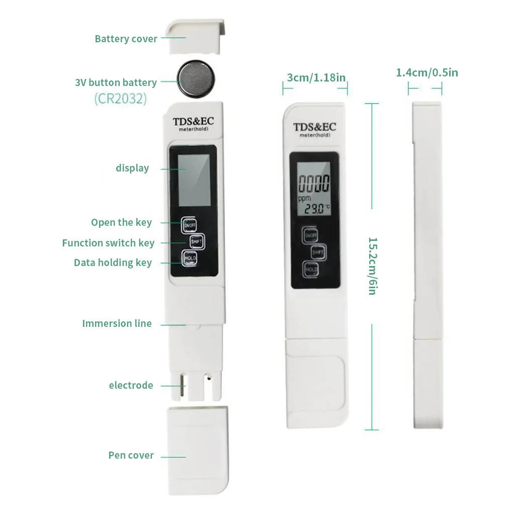 3 In1 TDS/Temp/EC Meter TDS EC Tester 0-9990 PPM Conductivity Detector Water Quality Monitor Purity Measure Tool for Pool
3 In1 TDS/Temp/EC Meter TDS EC Tester 0-9990 PPM Conductivity Detector Water Quality Monitor Purity Measure Tool for Pool