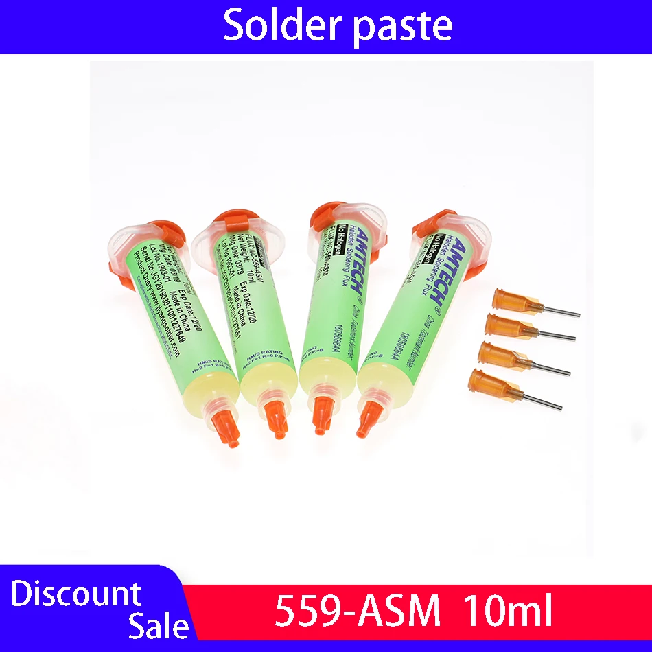 4pcs AMTECH NC-559-ASM BGA PCB No-Clean Solder Paste Welding Advanced Oil Flux Grease 10cc Soldering Repair Tools
4pcs AMTECH NC-559-ASM BGA PCB No-Clean Solder Paste Welding Advanced Oil Flux Grease 10cc Soldering Repair Tools