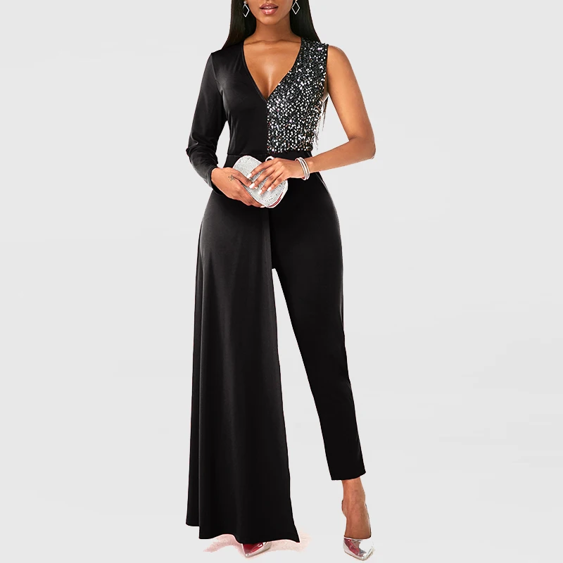 2022 New Women Irregular One Shoulder Wide Leg Jumpsuit Solid Sequined Elegant Ladies Party Club Overalls High Street Rompers
2022 New Women Irregular One Shoulder Wide Leg Jumpsuit Solid Sequined Elegant Ladies Party Club Overalls High Street Rompers