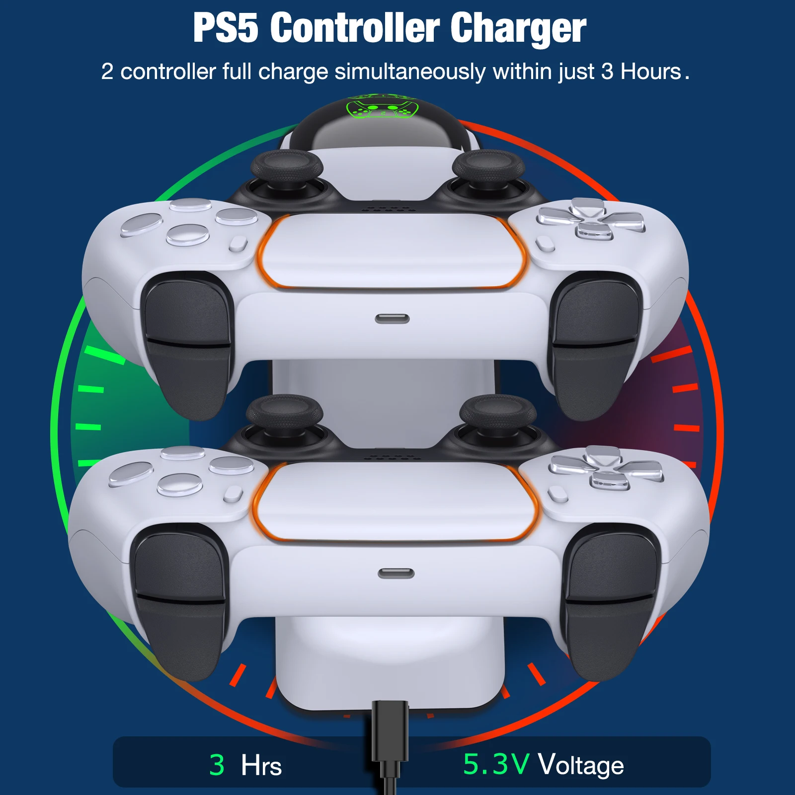 Двойное быстрое зарядное устройство для PS5 беспроводной контроллер Type-C зарядная