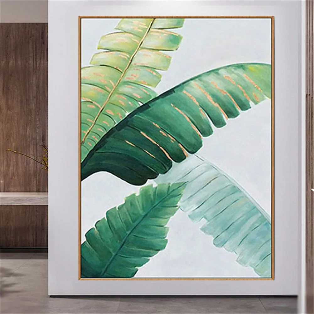 Nordic decorative paintings hand-painted oil painting plant banana leaf green canvas painting modern living room porch wall art 
Nordic decorative paintings hand-painted oil painting plant banana leaf green canvas painting modern living room porch wall art
