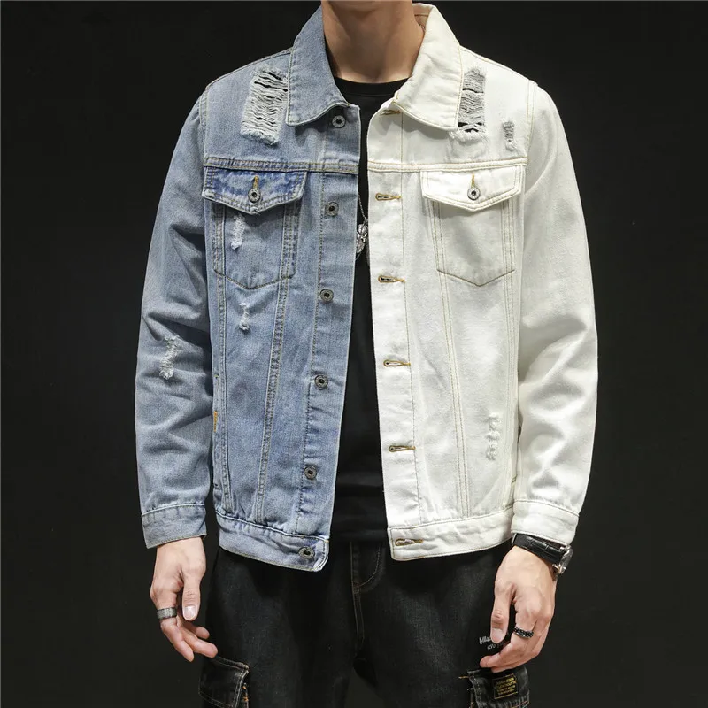 2021 Men Hip Hop Blue white Patchwork Slim jeans Jackets Streetwear male Solid color Cotton Casual Denim Jacket Plus Size 5XL
2021 Men Hip Hop Blue white Patchwork Slim jeans Jackets Streetwear male Solid color Cotton Casual Denim Jacket Plus Size 5XL