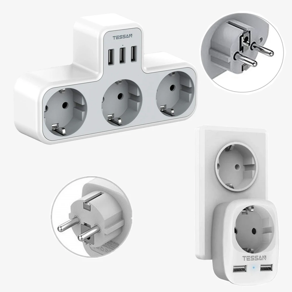 TESSAN 6 in 1 EU Plug Power Aadapter with 3 USB Charging Ports and 3 AC Outlets USB Wall Socket Power Strip for Kitchen Bathroom
TESSAN 6 in 1 EU Plug Power Aadapter with 3 USB Charging Ports and 3 AC Outlets USB Wall Socket Power Strip for Kitchen Bathroom