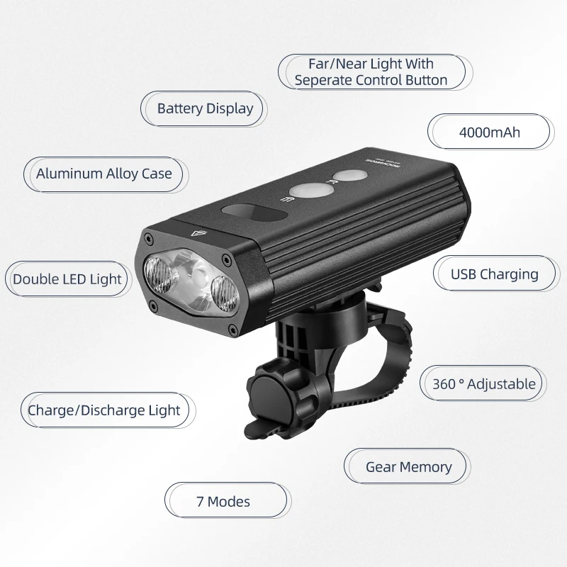 Bicycle Light IPX-6 Waterproof Bike Flashlight Power 1800 Lumens LED USB Rechargeable Bicycle Handlebar Light Headlight
Bicycle Light IPX-6 Waterproof Bike Flashlight Power 1800 Lumens LED USB Rechargeable Bicycle Handlebar Light Headlight