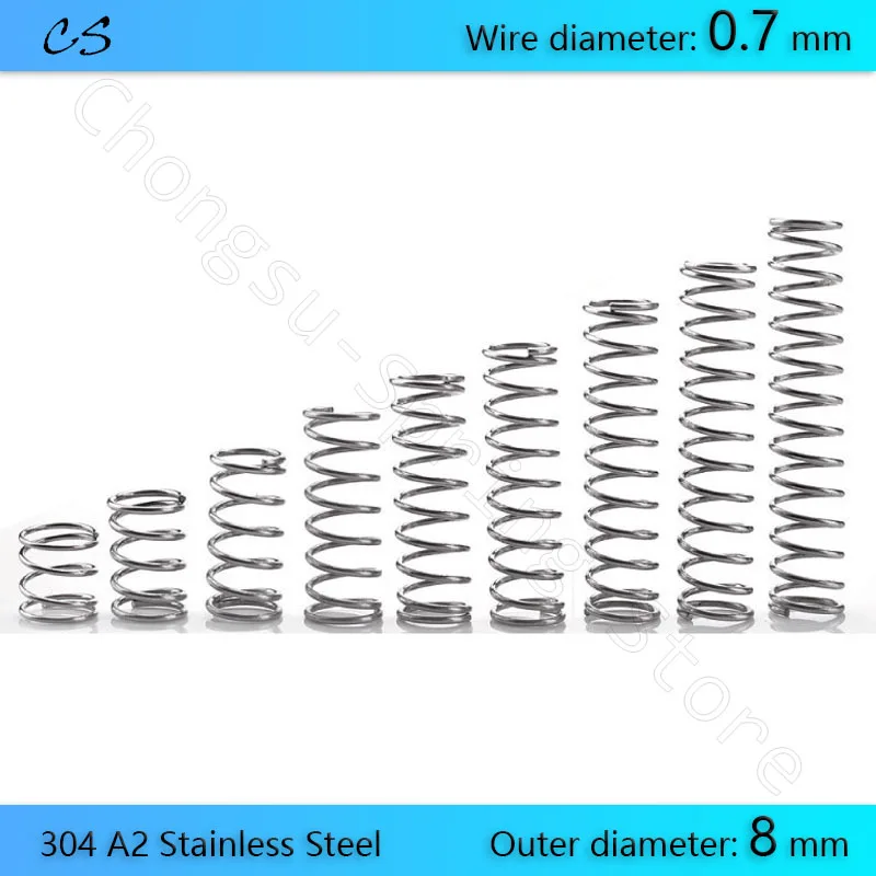 5PCS 0.7mm Compression Spring 304 A2 Stainless Steel Springs Wire Dia 0.7mm Outer Dia 8mm Length 5 10 15 20 25 30 35 40 45 50mm
5PCS 0.7mm Compression Spring 304 A2 Stainless Steel Springs Wire Dia 0.7mm Outer Dia 8mm Length 5 10 15 20 25 30 35 40 45 50mm
