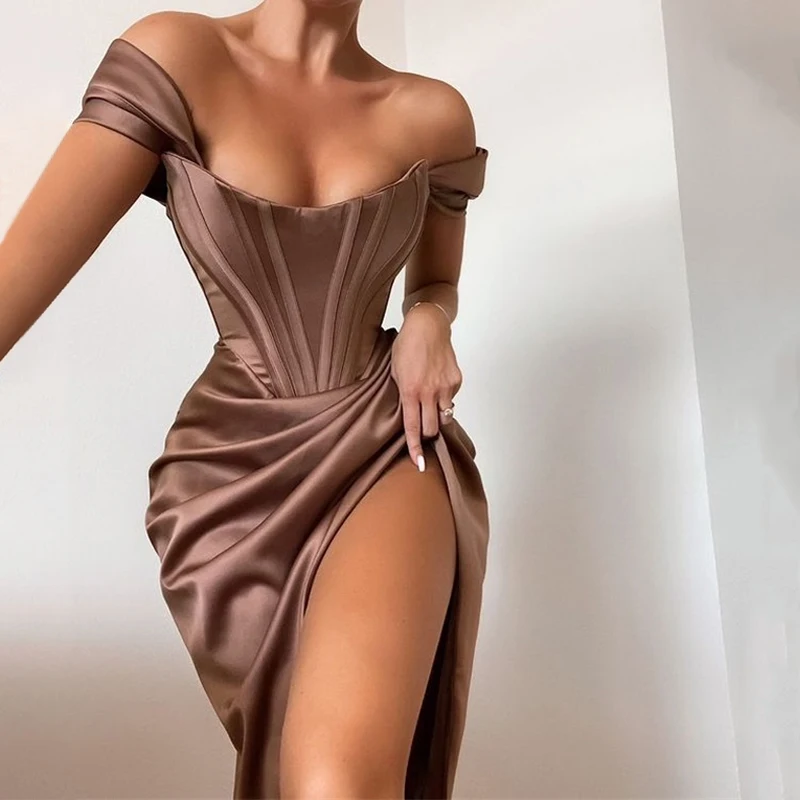 Townlike Stretch Satin Elegant Dress Women High Split Off Shoulder Sexy Party Dress 2021 Summer Dresses With Fishbone Vestidos
Townlike Stretch Satin Elegant Dress Women High Split Off Shoulder Sexy Party Dress 2021 Summer Dresses With Fishbone Vestidos