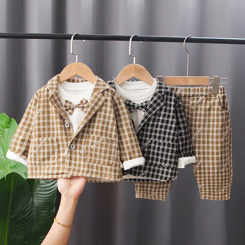 Spring Autumn Children Baby Boys Clothing Toddler Plaid Clothes Plaid Weeding Suits Kids Gentleman Suits T Shirt Pants 3pcs/Set 
Spring Autumn Children Baby Boys Clothing Toddler Plaid Clothes Plaid Weeding Suits Kids Gentleman Suits T Shirt Pants 3pcs/Set