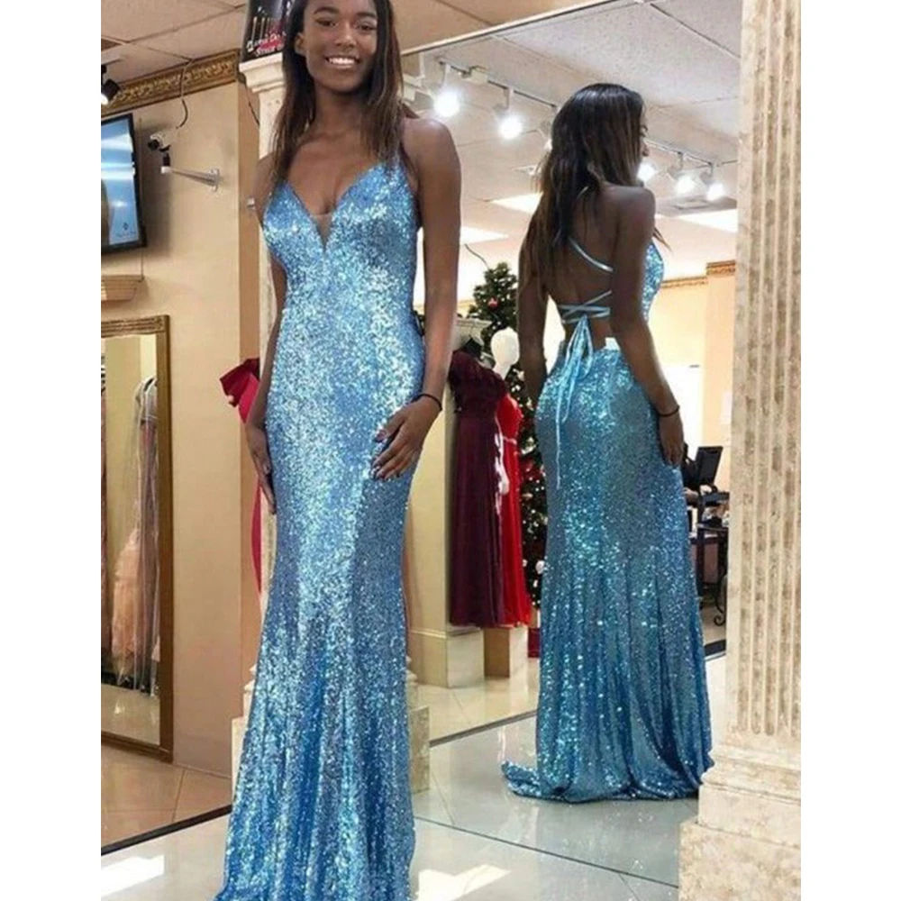 Mermaid Spaghetti Strap Evening Dresses 2021 V-Neck Sparkle Sexy Backless Prom Gown Sequin Simple Party Dress vestidos de fiesta
Mermaid Spaghetti Strap Evening Dresses 2021 V-Neck Sparkle Sexy Backless Prom Gown Sequin Simple Party Dress vestidos de fiesta