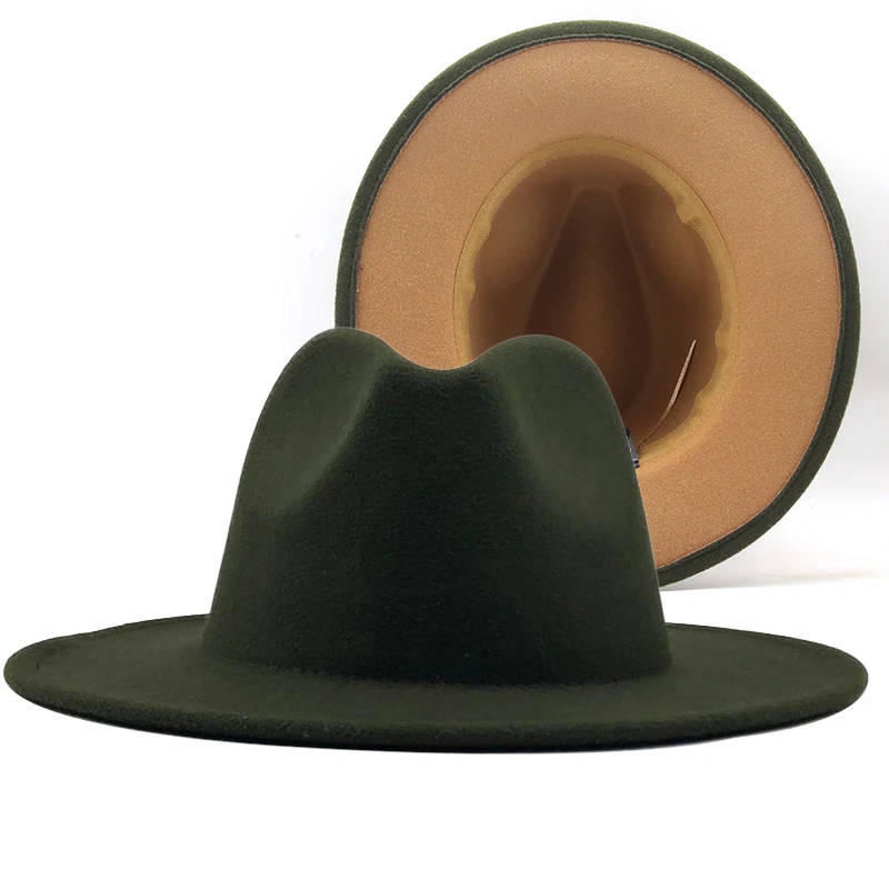 Unisex Outer Army Green Inner tan Wool Felt Jazz Fedora Hats with Thin Belt Buckle Men Women Wide Brim Panama Trilby Cap L XL
Unisex Outer Army Green Inner tan Wool Felt Jazz Fedora Hats with Thin Belt Buckle Men Women Wide Brim Panama Trilby Cap L XL