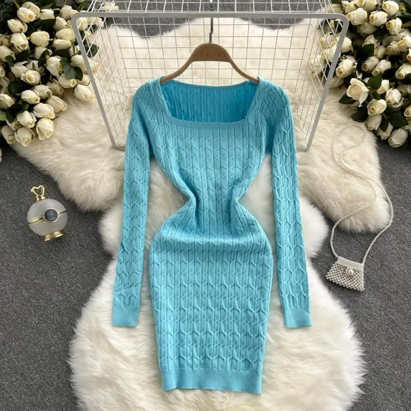 Elegant Retro knitted sweater dress for fall winter 2021 new square neck stretch tight-fitting Bodycon bottom dress for women
Elegant Retro knitted sweater dress for fall winter 2021 new square neck stretch tight-fitting Bodycon bottom dress for women