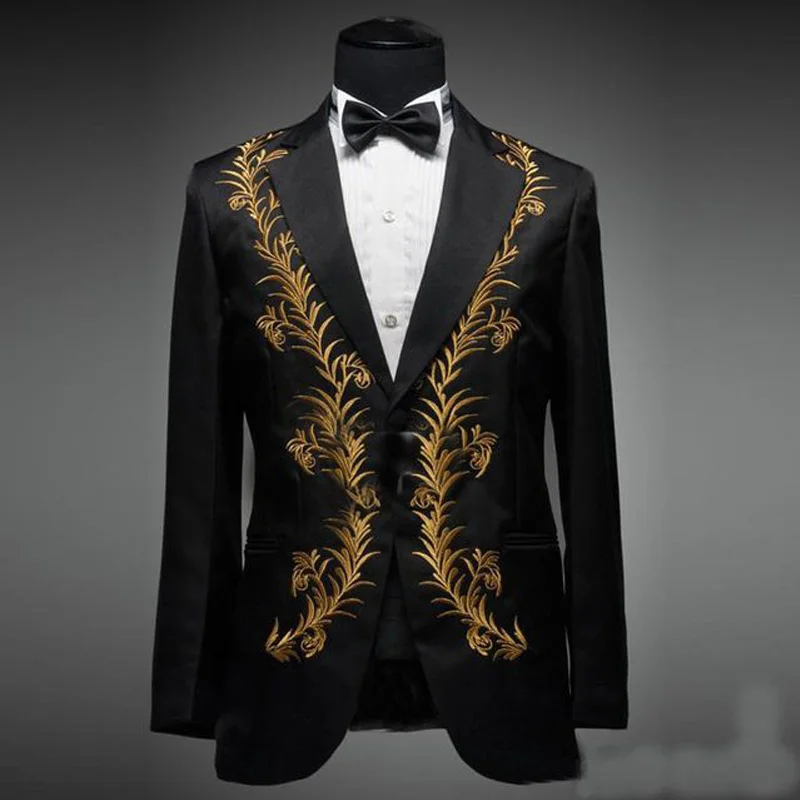 Luxury Mens Gold Embroidery Wedding Tuxedos Peaked Lapel Men Designer Jacket Formal Party Prom Wear (Jacket+Pants)
Luxury Mens Gold Embroidery Wedding Tuxedos Peaked Lapel Men Designer Jacket Formal Party Prom Wear (Jacket+Pants)