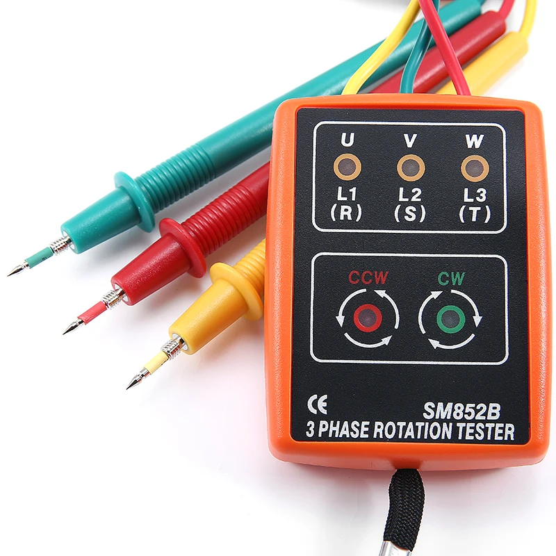 

SM852B 3 Phase Sequence Tester Digital Phase Indicator Detector LED Multimeter Presence Rotation Tester Phase 60V~600V AC