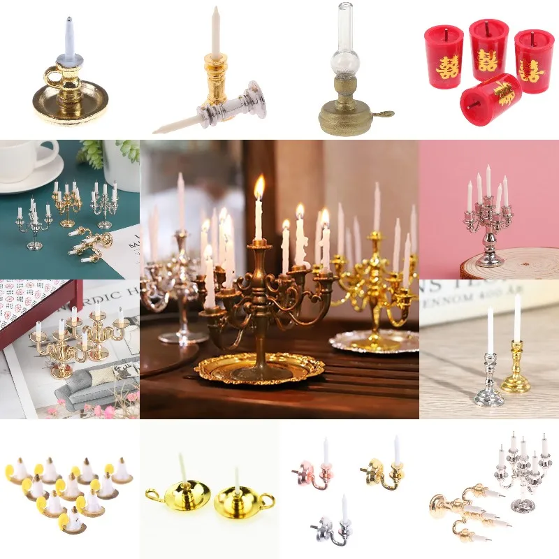 1:12 Scale Miniature Candlesticks Candelabra Dollhouse Candles Furniture Toy Pretend Play Doll House Decoration Accessories | Игрушки и
