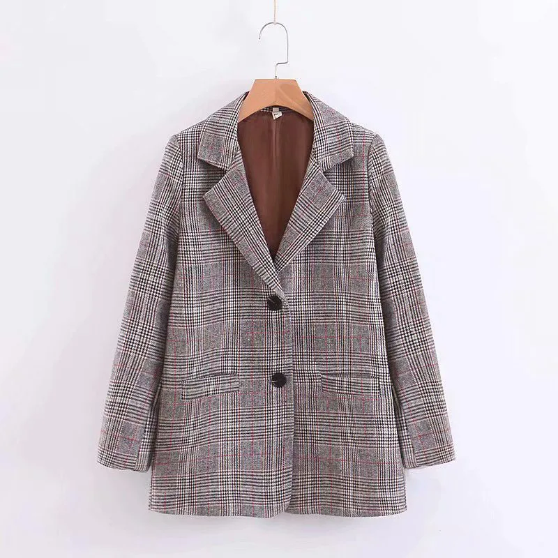 Autumn New Style Female British Style Elegant Single-Breasted Pocket Lapel Plaid Casual Women Long-Sleeved Suit Jacket
Autumn New Style Female British Style Elegant Single-Breasted Pocket Lapel Plaid Casual Women Long-Sleeved Suit Jacket