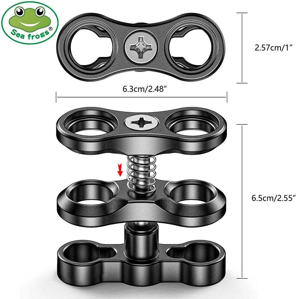 Seafrogs 2.55'' Ball Arm Clamp 2 Hole Camera Waterproof Case Tray Ball Joint Arm System Combination Clamp Dive Flashlight Holder
Seafrogs 2.55'' Ball Arm Clamp 2 Hole Camera Waterproof Case Tray Ball Joint Arm System Combination Clamp Dive Flashlight Holder