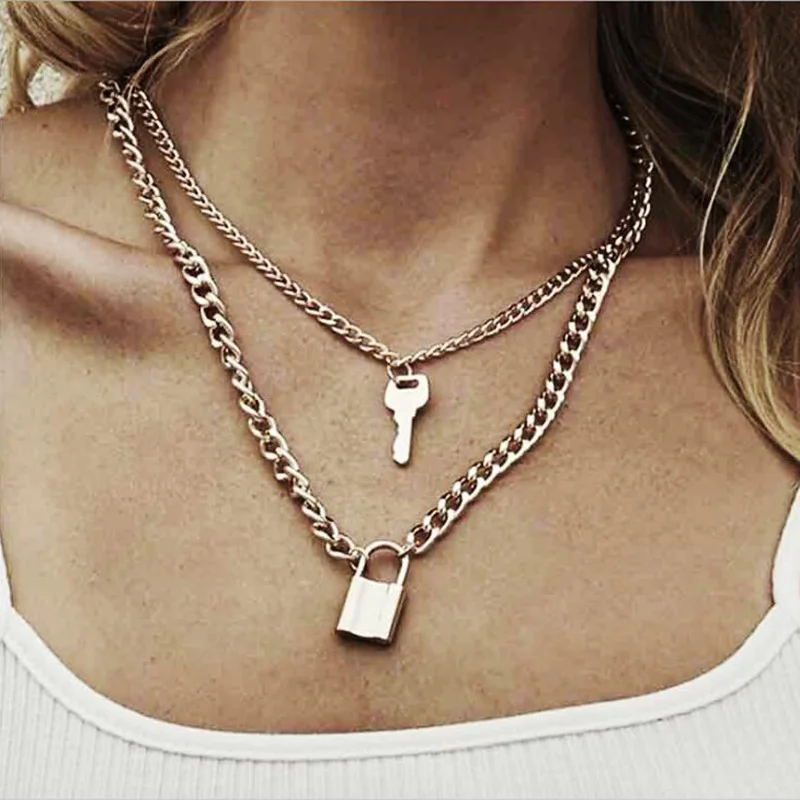 Fashion Key Padlock Pendant Necklace for Women Gold/Silver Color Lock Necklace Layered Chain on the Neck With Lock Punk Jewelry
Fashion Key Padlock Pendant Necklace for Women Gold/Silver Color Lock Necklace Layered Chain on the Neck With Lock Punk Jewelry