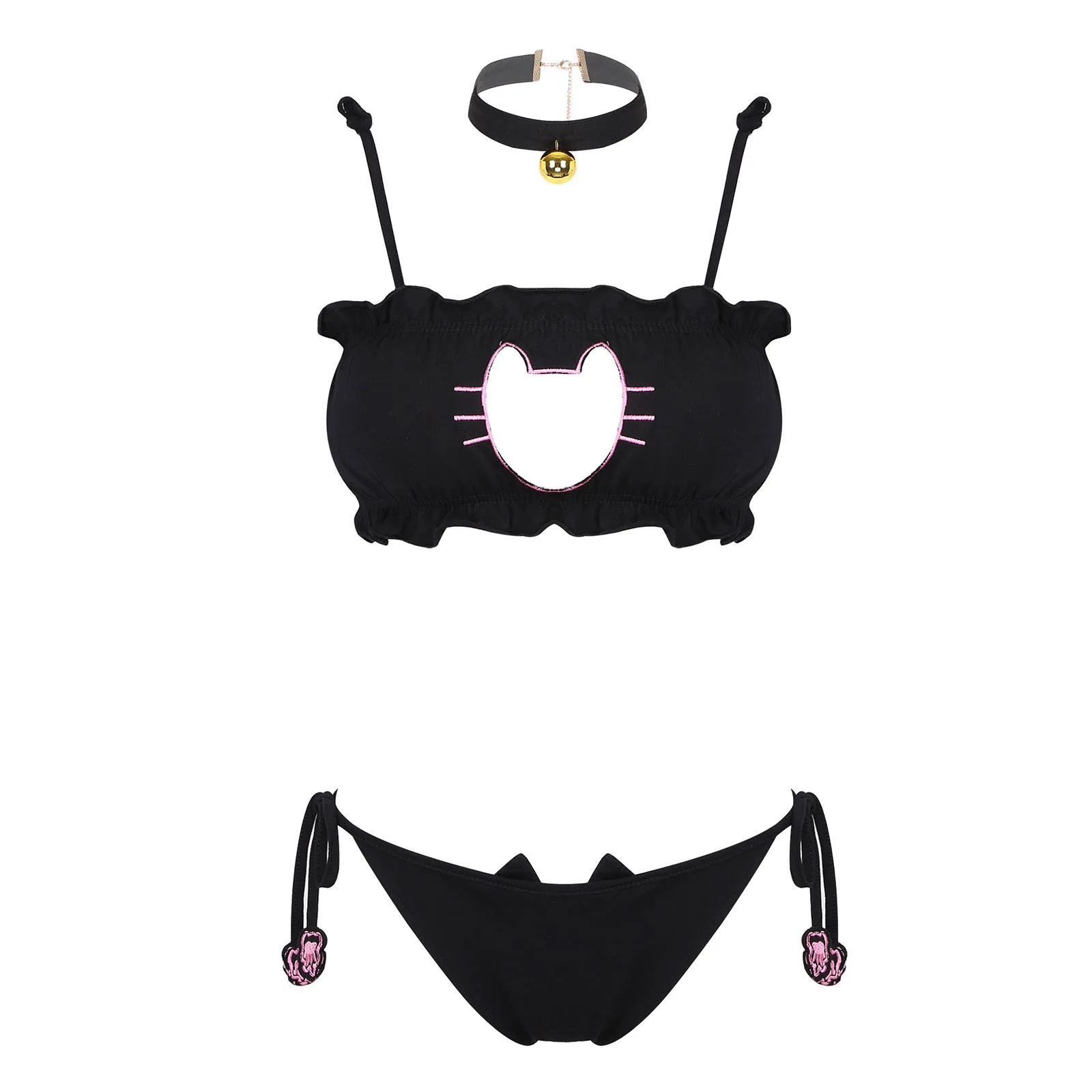 Womens Lingerie Suit Sexy Cute Cat Cosplay Costume Role Play Outfit Sleepwear Pleated Padded Bra with Lace-Up Briefs Neck Ring
Womens Lingerie Suit Sexy Cute Cat Cosplay Costume Role Play Outfit Sleepwear Pleated Padded Bra with Lace-Up Briefs Neck Ring