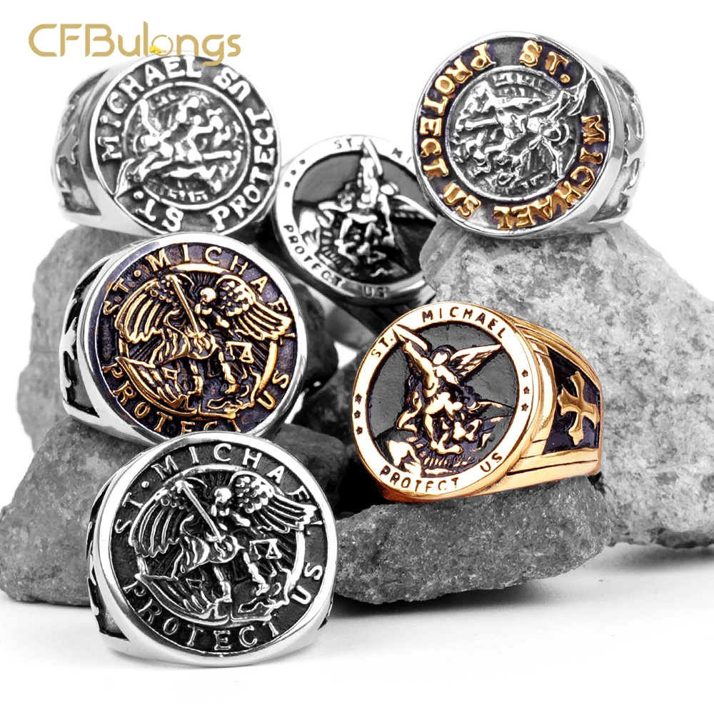 CFBulongs Vintage Stainless Steel Saint Michael Men's Ring Hip Hop Rock Lucky Amulet Religious Ring Guardian Angel Jewelry
CFBulongs Vintage Stainless Steel Saint Michael Men's Ring Hip Hop Rock Lucky Amulet Religious Ring Guardian Angel Jewelry
