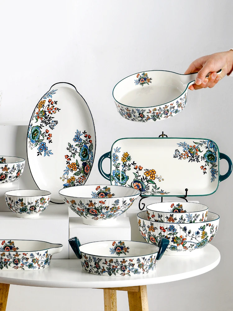 Oriental Ceramic Utensils Underglaze Dinnerware Hat Soup Bowl Deep Binaural Baking Dish Retro Round Steak Plate
Oriental Ceramic Utensils Underglaze Dinnerware Hat Soup Bowl Deep Binaural Baking Dish Retro Round Steak Plate