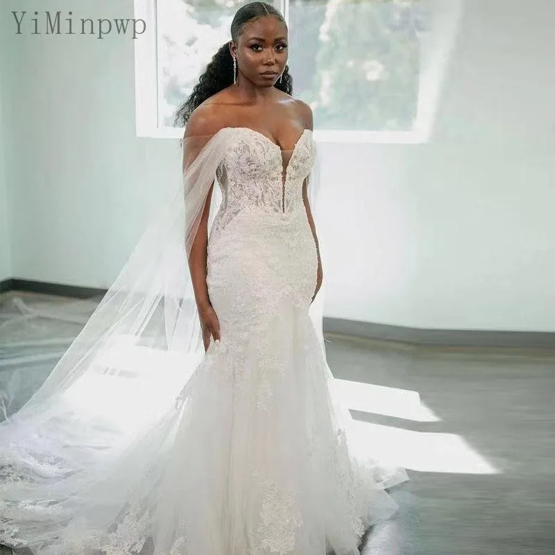 YiMinpwp Elegant Mermaid Wedding Dresses Off Shoulder Sweep Train Appliques Beads Tulle Bridal Gowns vestidos de novia
YiMinpwp Elegant Mermaid Wedding Dresses Off Shoulder Sweep Train Appliques Beads Tulle Bridal Gowns vestidos de novia