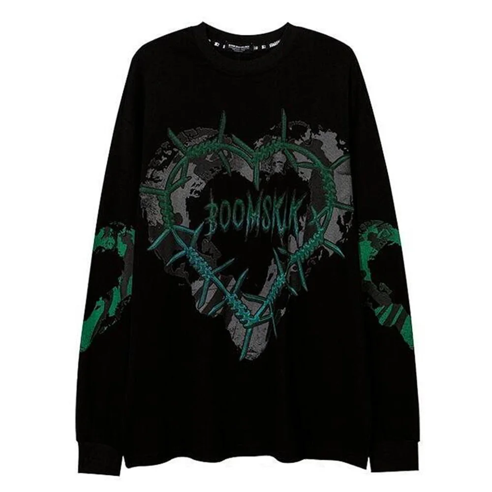 Cool Emo Gothic Punk Green Embroidery Long Sleeve T-shirts Women Oversize Harajuku Streetwear Print O-neck Black Top Pullover
Cool Emo Gothic Punk Green Embroidery Long Sleeve T-shirts Women Oversize Harajuku Streetwear Print O-neck Black Top Pullover