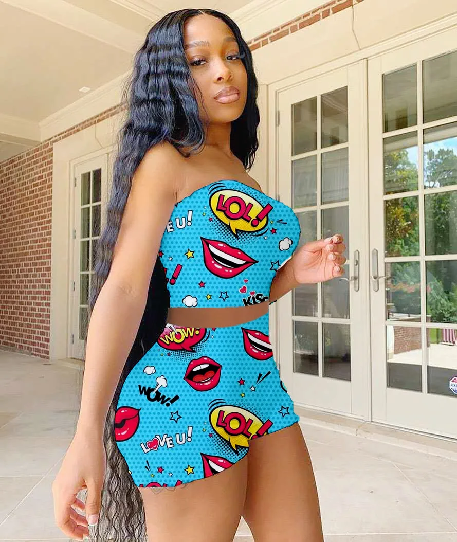 Two Piece Women's Clothing Summer New Style Fashion Lips Print Sexy Sleeveless Chest Wrap Casual Home Short Suit Drop Shipping
Two Piece Women's Clothing Summer New Style Fashion Lips Print Sexy Sleeveless Chest Wrap Casual Home Short Suit Drop Shipping