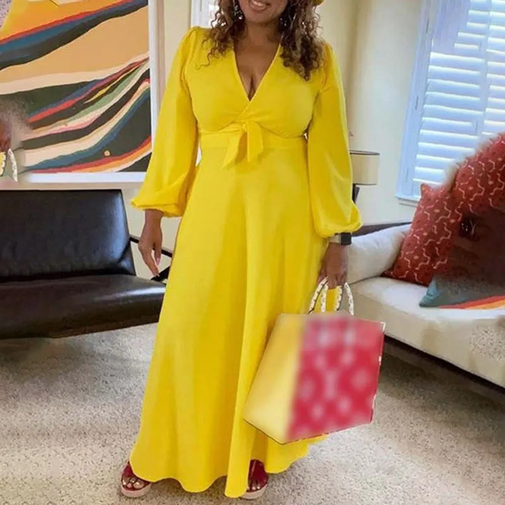 Women's New Fall 2021 Pure Color Temperament Commuter V-neck Lace Long Sleeve Casual Yellow Dress Fashion Simplicity Long Dress
Women's New Fall 2021 Pure Color Temperament Commuter V-neck Lace Long Sleeve Casual Yellow Dress Fashion Simplicity Long Dress