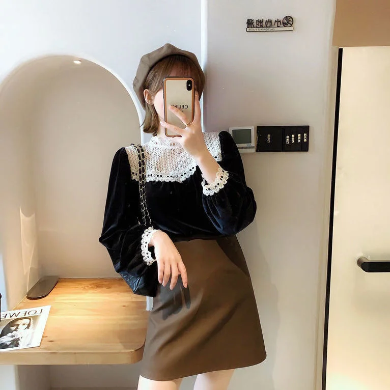 Blouse Women Women's Patchwork Lace Long Sleeve Pleuche Top Autumn Loose Blusas Ropa De Mujer
Blouse Women Women's Patchwork Lace Long Sleeve Pleuche Top Autumn Loose Blusas Ropa De Mujer