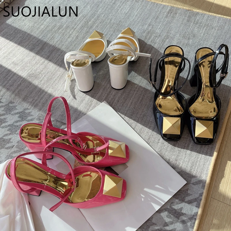 SUOJIALUN New Design Square Toe Women Sandals Fashion Big Gold Rivet Ladies Dress Party Shoes Square High Heel Pumps Shoes
SUOJIALUN New Design Square Toe Women Sandals Fashion Big Gold Rivet Ladies Dress Party Shoes Square High Heel Pumps Shoes