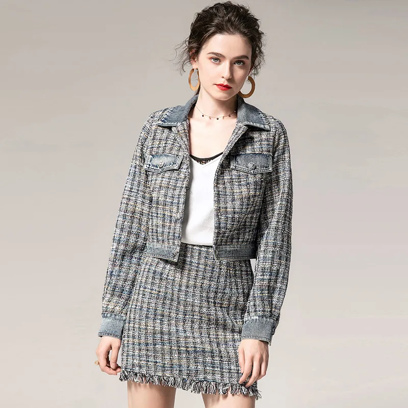 Ellacey/осенне-зимняя клетчатая юбка с кисточками костюм модный Блейзер новинка 2019