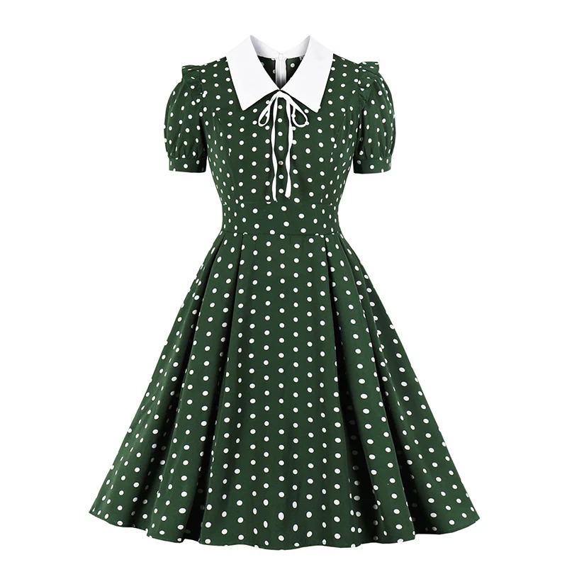 Fashion Summer Women Short Sleeve Polka Dot Printed Vintage Retro 50s 60s Green A Line Skater Swing dress female
Fashion Summer Women Short Sleeve Polka Dot Printed Vintage Retro 50s 60s Green A Line Skater Swing dress female