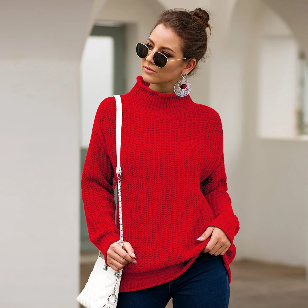 Женский вязаный свитер с высоким воротником повседневный Свободный джемпер