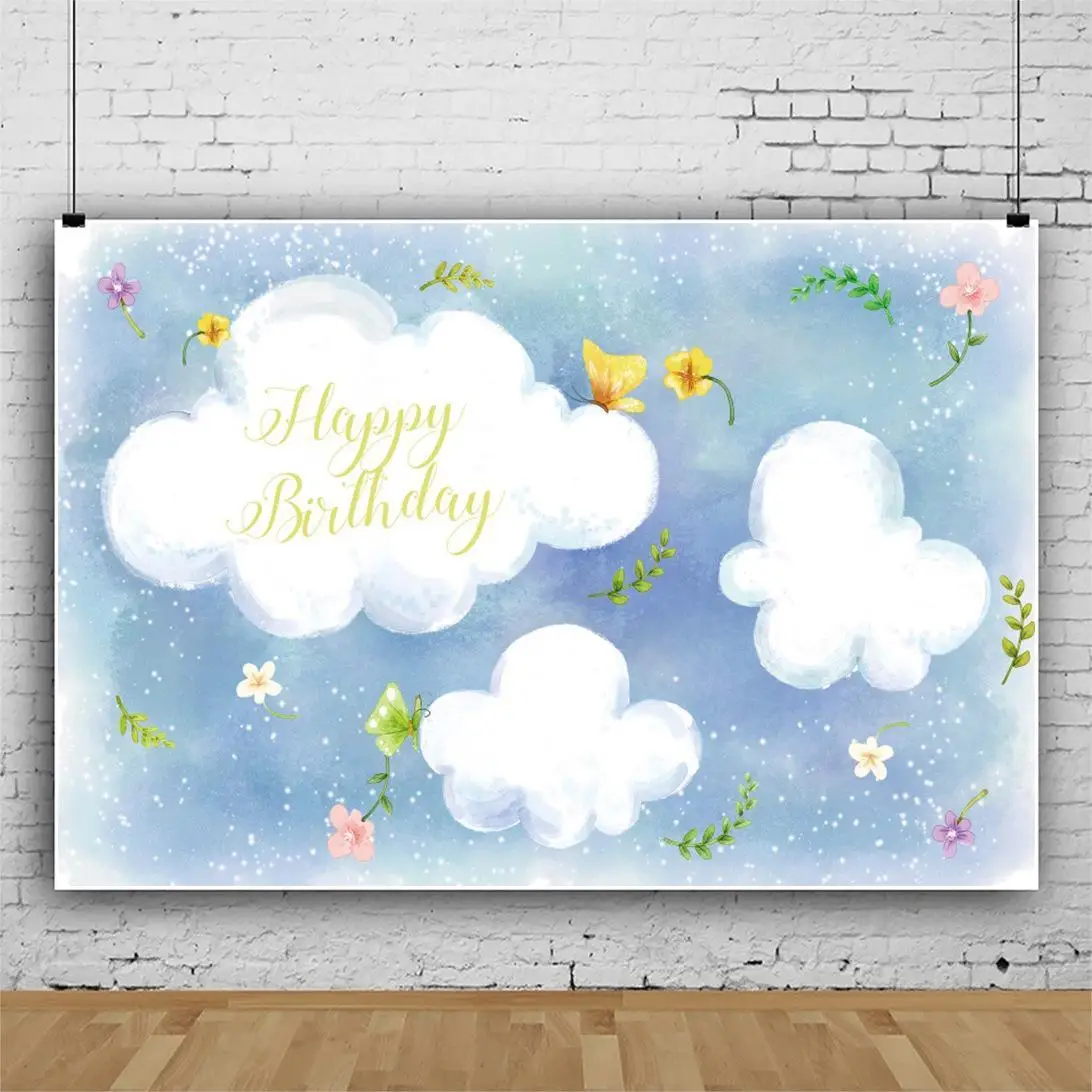 

Виниловый фон для фотосъемки новорожденных с изображением Фантазийного неба облаков цветов детского дня рождения вечеринки стола