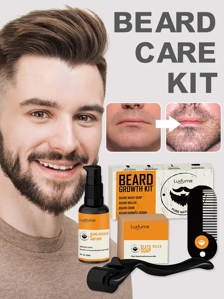 4Pcs Beard Growth Kit Beard Care with Beard Growth Serum Cleaning Soap Roller and Comb Beard Grooming Kit for Men
4Pcs Beard Growth Kit Beard Care with Beard Growth Serum Cleaning Soap Roller and Comb Beard Grooming Kit for Men