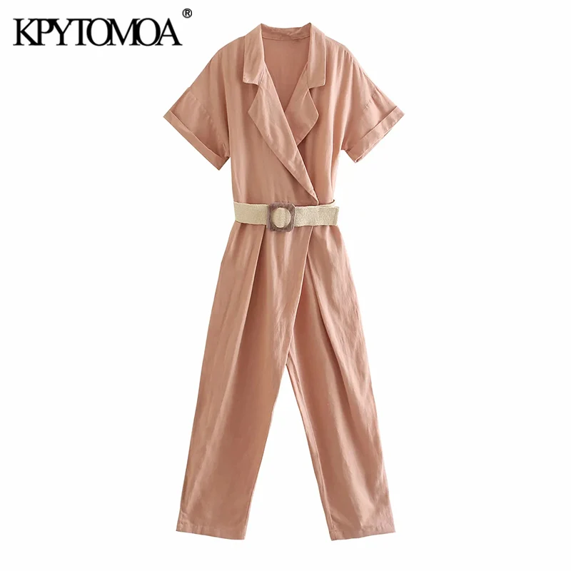 KPYTOMOA Women Chic Fashion With Belt Linen Jumpsuit Vintage Short Sleeve Side Pockets Female Playsuits Mujer
KPYTOMOA Women Chic Fashion With Belt Linen Jumpsuit Vintage Short Sleeve Side Pockets Female Playsuits Mujer
