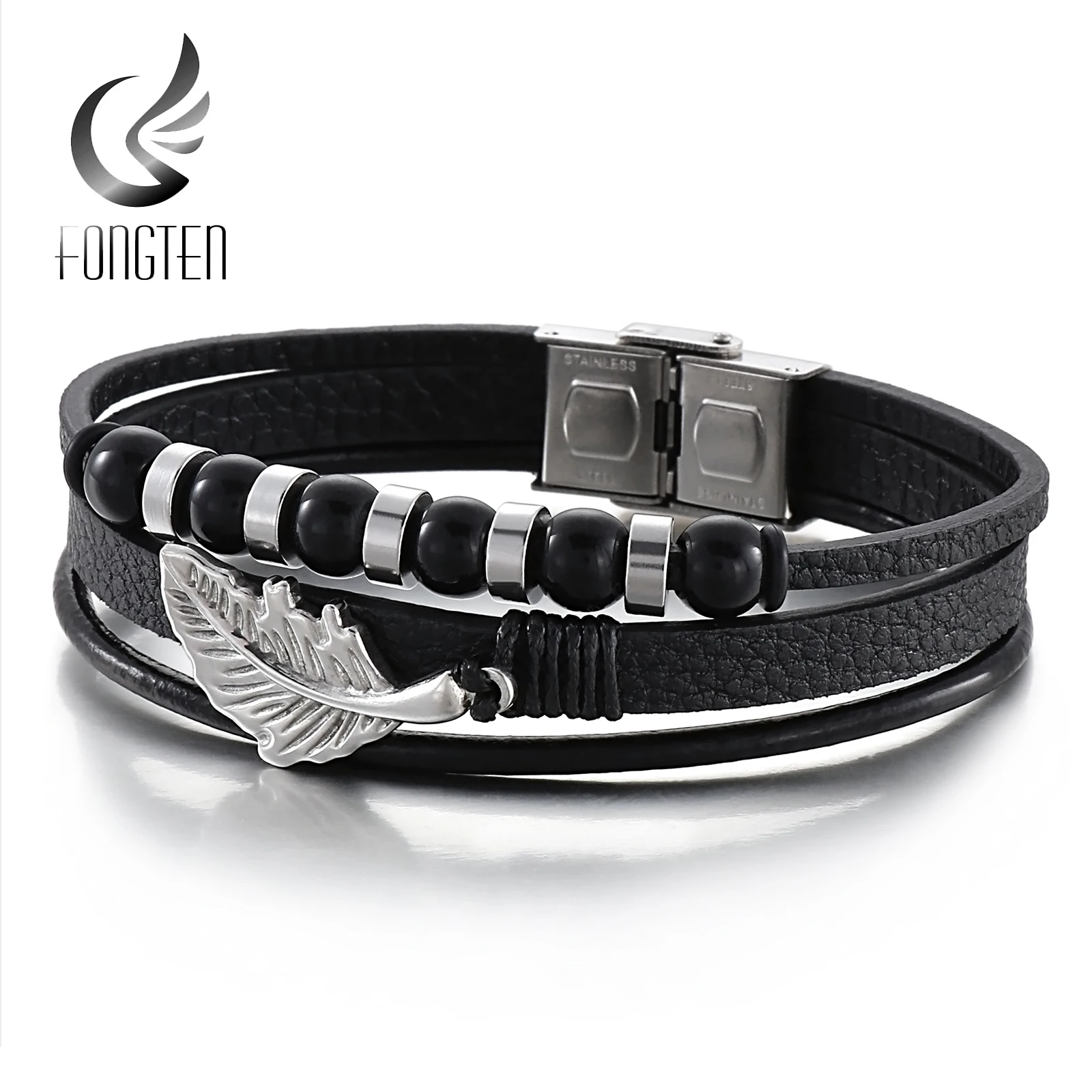 Fongten Multi Layer Leather Bracelet for Men Beads Feather Shape Charm Rock Wristband Party Jewelry
Fongten Multi Layer Leather Bracelet for Men Beads Feather Shape Charm Rock Wristband Party Jewelry