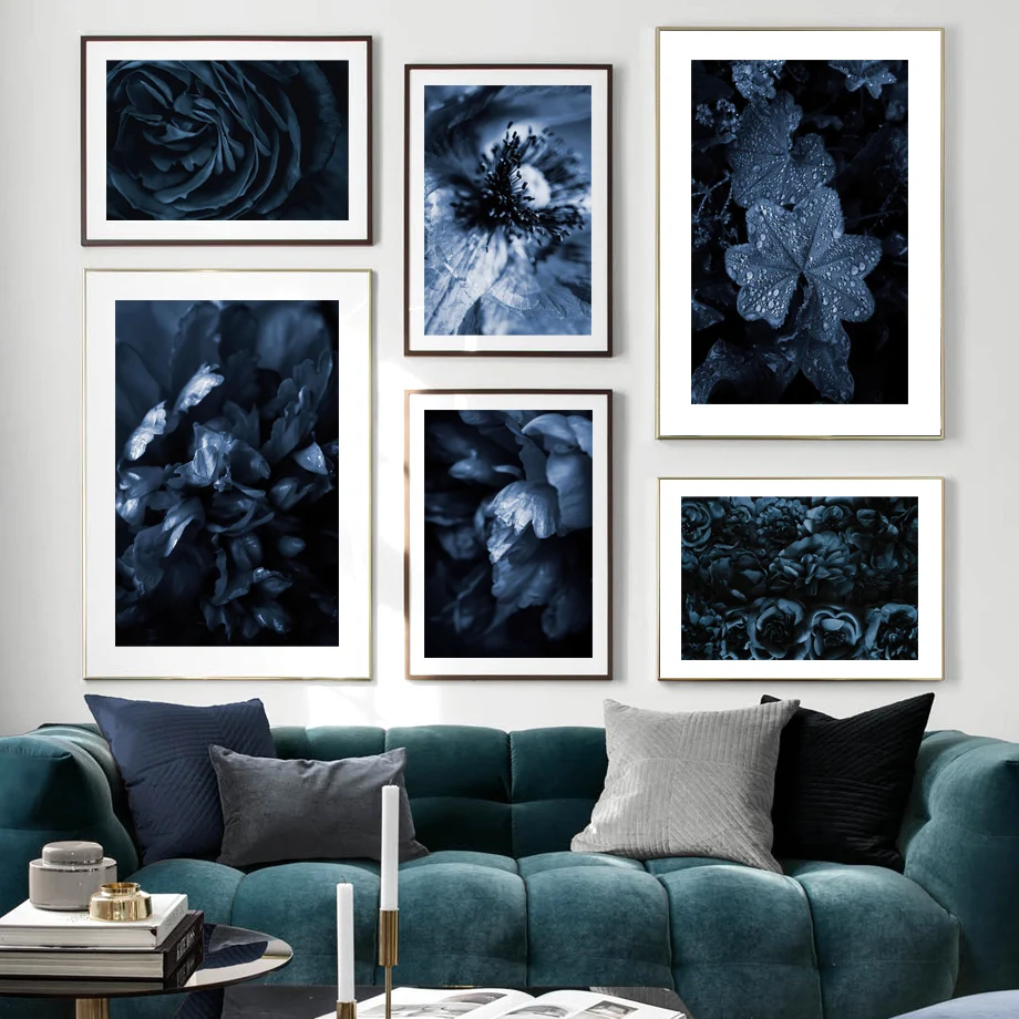

Blooming Blue Roses Peony Leaves Plant Nordic Posters And Prints Wall Art Canvas Painting Wall Pictures For Living Room Decor