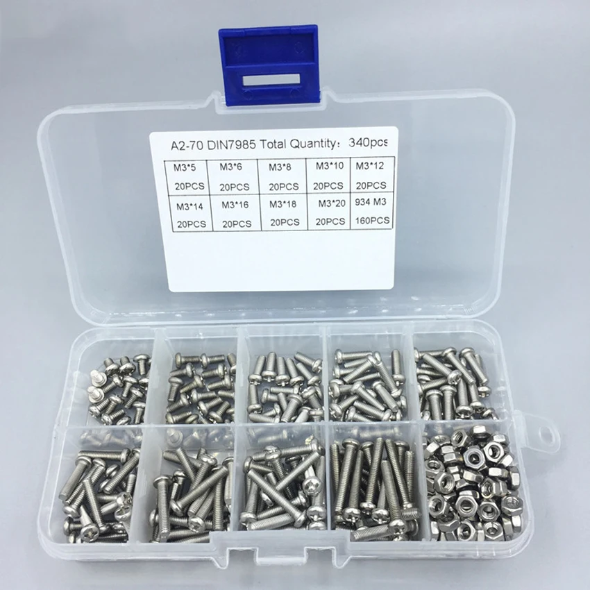 340 Pieces Stainless Steel Cross Head Pan Head Machine Screws Nuts Assortment Kit, M3 x5/6/8/10/14/16/18/20, 934 M3
340 Pieces Stainless Steel Cross Head Pan Head Machine Screws Nuts Assortment Kit, M3 x5/6/8/10/14/16/18/20, 934 M3