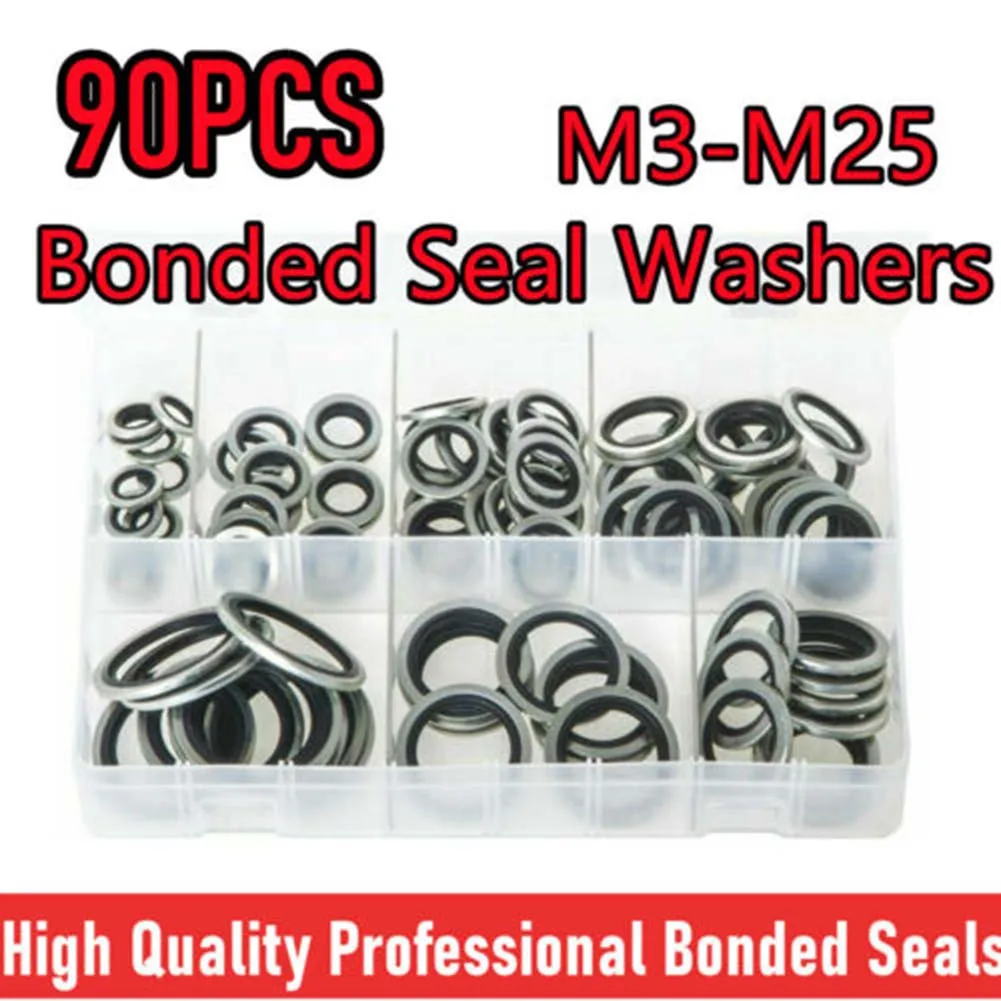 90Pcs Bonded Washer Metal Rubber Oil Drain Plug Gasket Kit 3/6/10/12/16/20/25 Combined Washer Sealing Ring
90Pcs Bonded Washer Metal Rubber Oil Drain Plug Gasket Kit 3/6/10/12/16/20/25 Combined Washer Sealing Ring
