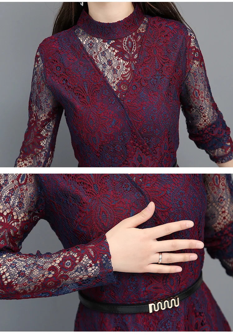 Real shot spot new long-sleeved lace slim temperament fashion lady dress 
Real shot spot new long-sleeved lace slim temperament fashion lady dress