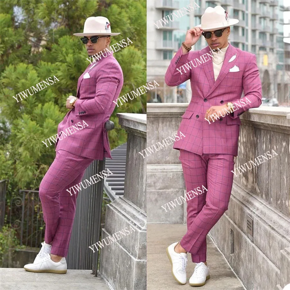 YIWUMENSA Groom Wear Slif Fit Wedding Suits Pink Plaid Double Breasted Tuxedos Peaked Lapel Blazer Business Jacket+Pant 2021
YIWUMENSA Groom Wear Slif Fit Wedding Suits Pink Plaid Double Breasted Tuxedos Peaked Lapel Blazer Business Jacket+Pant 2021