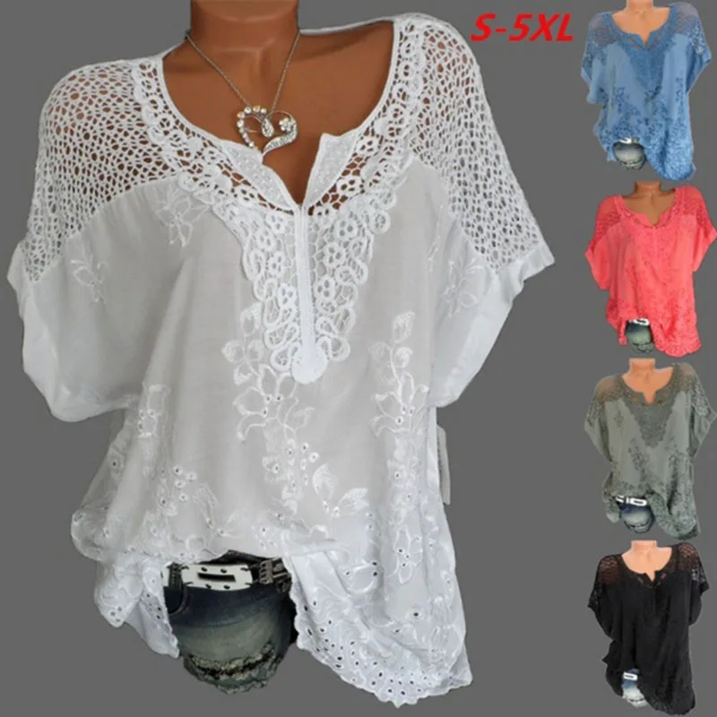 2020 European and American undefined Fashion Women's Lace V-neck Embroidered Short-Sleeved Batwing Shirt Women's shirt
2020 European and American undefined Fashion Women's Lace V-neck Embroidered Short-Sleeved Batwing Shirt Women's shirt