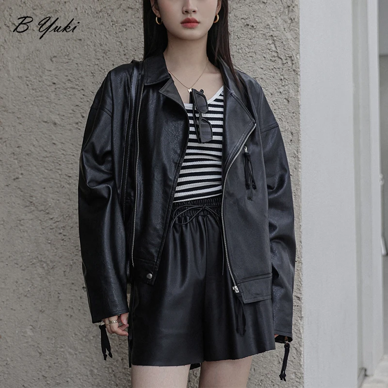Blessyuki Autumn Loose Vintage Faux Leather Short Coat Women Fashion Cool Zipper Outwear Female Streetwear Motorcycle Jacket New
Blessyuki Autumn Loose Vintage Faux Leather Short Coat Women Fashion Cool Zipper Outwear Female Streetwear Motorcycle Jacket New