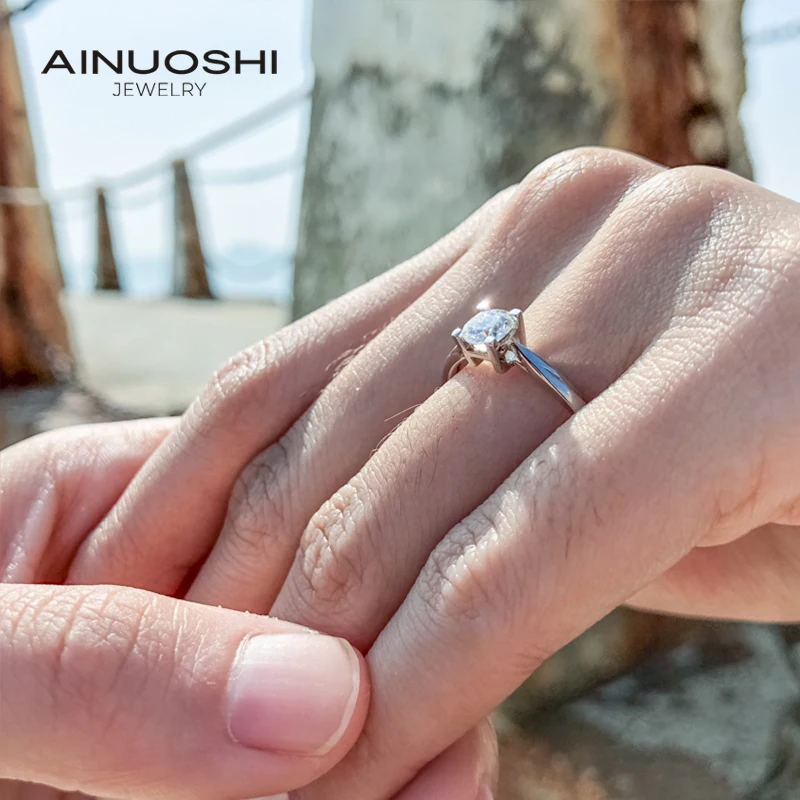 

AINUOSHI Real 0.5 карат муассанит бриллиантовые кольца 100% Стерлинговое Серебро 925 пробы обручальные кольца для женщин ювелирные изделия anillo подаро...
