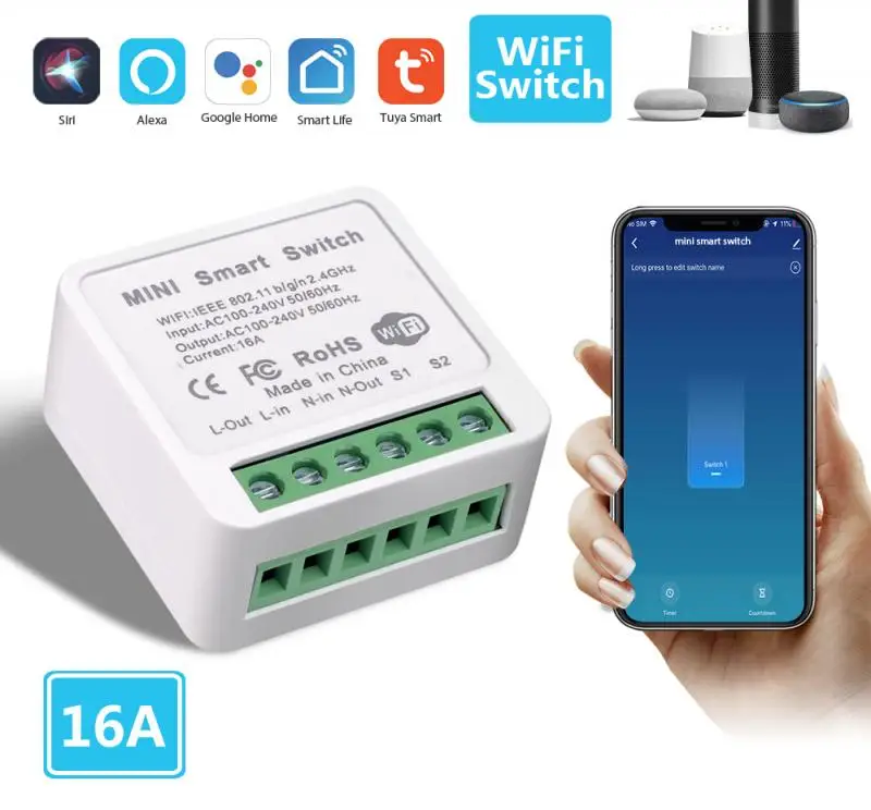 Беспроводной умный мини-выключатель Tuya, 16 а, с таймером, Wi-Fi, Модуль Автоматизации умного дома, беспроводной настенный выключатель, работает ...
Беспроводной умный мини-выключатель Tuya, 16 а, с таймером, Wi-Fi, Модуль Автоматизации умного дома, беспроводной настенный выключатель, работает ...