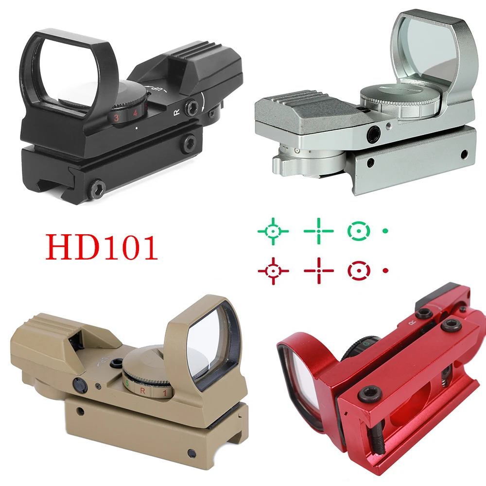 

HD101 Tactical Hunting Scopes Optics Red/Green Dot Sight 4 Reticle Pistol Airsoft Reflex Rifle Holographic 20mm Rail