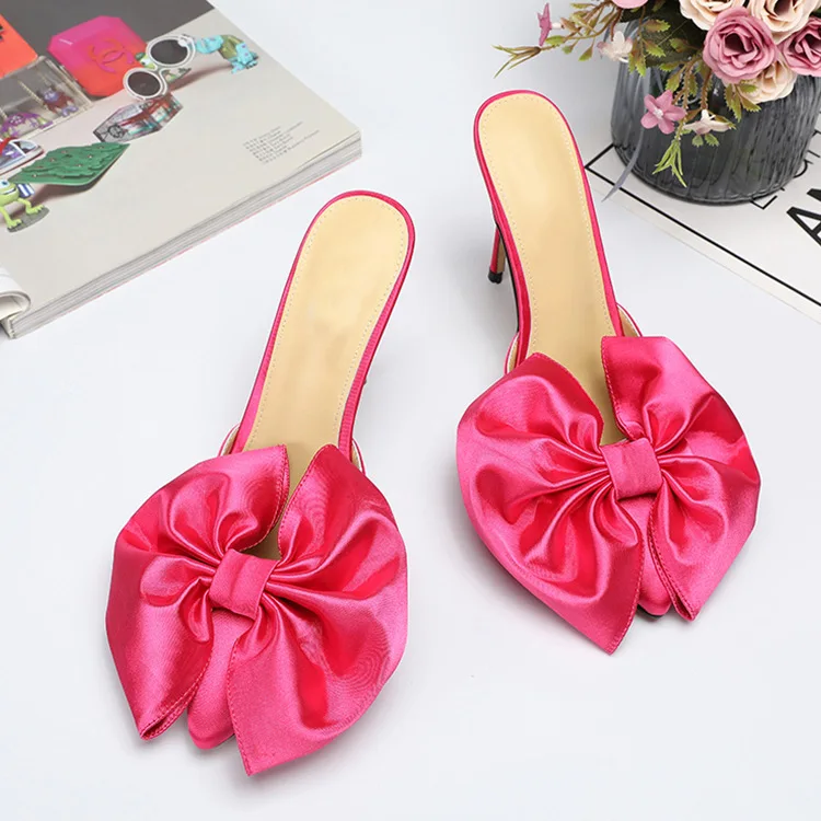 Summer sandals pointed bow flower high heeled shoes personality lazy women's shoes