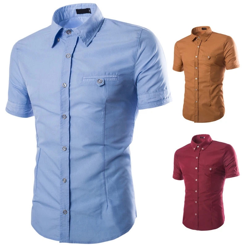 Spring Summer Men's Casual Shirt Pure Color Pocket Short Sleeve Slim Tops Work Shirt Plus Size
Spring Summer Men's Casual Shirt Pure Color Pocket Short Sleeve Slim Tops Work Shirt Plus Size